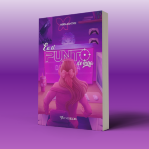 En el punto de mira, libro rosa y morado con leds, libro con una pantalla y dos personajes, libro gamer